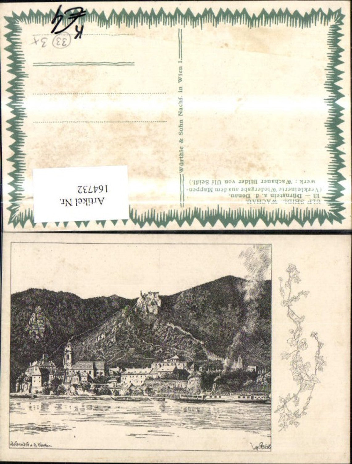 164732,Dürnstein a. d. Donau Wachau Bleistiftzeichnung sign Ulf Seidl