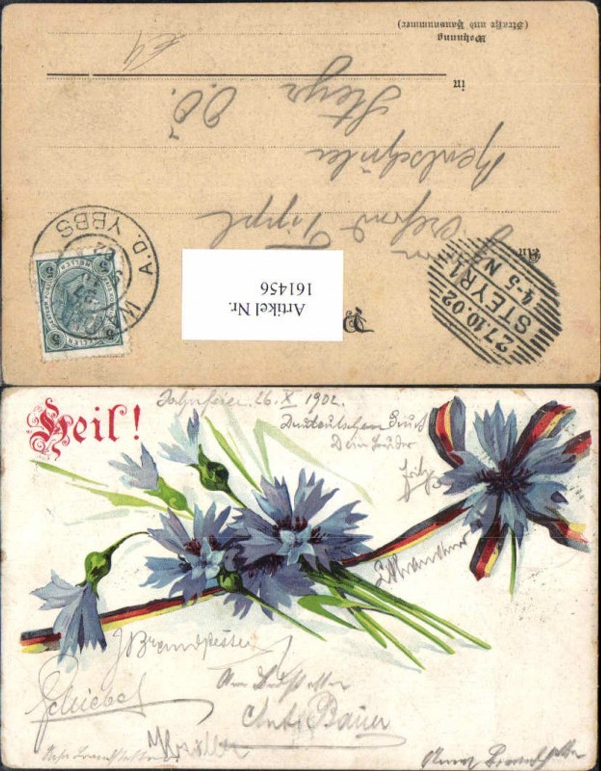 161456,Heil Patriotik Blumen 1902 Patriotische Karte Stempel Waidhofen Ybbs
