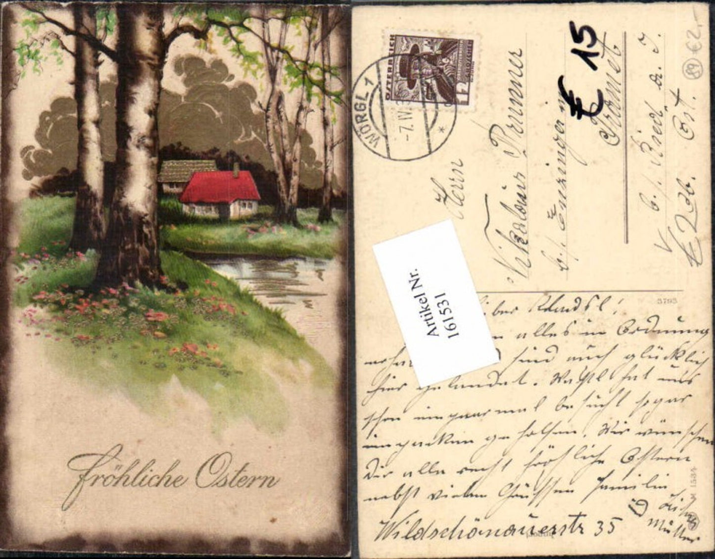 161531,EAS M 1534 Präge Litho Ostern Wald Haus