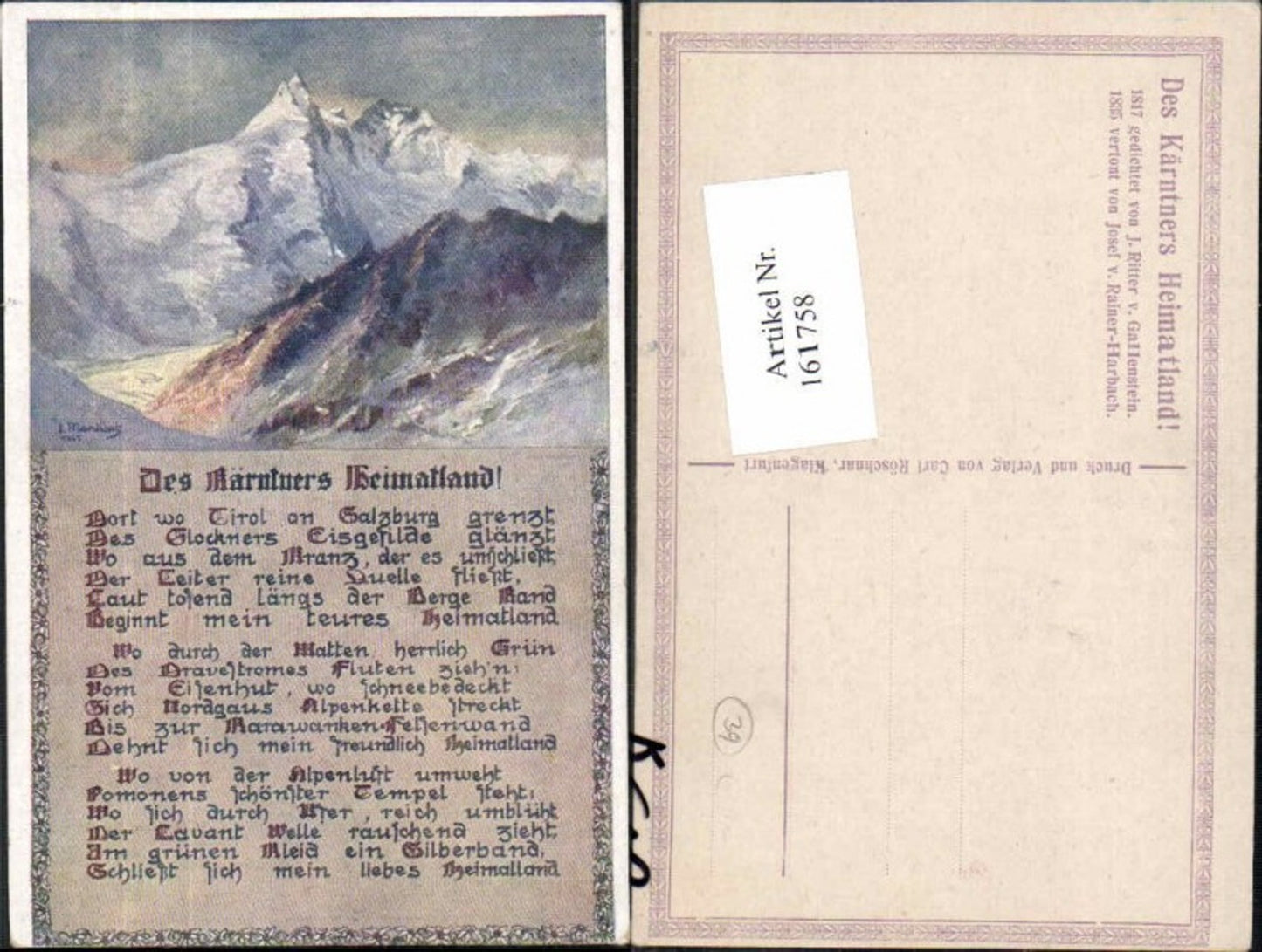 161758,Eduard Manhart Des Kärntners Heimatland Patriotik Kärnten Text Spruch