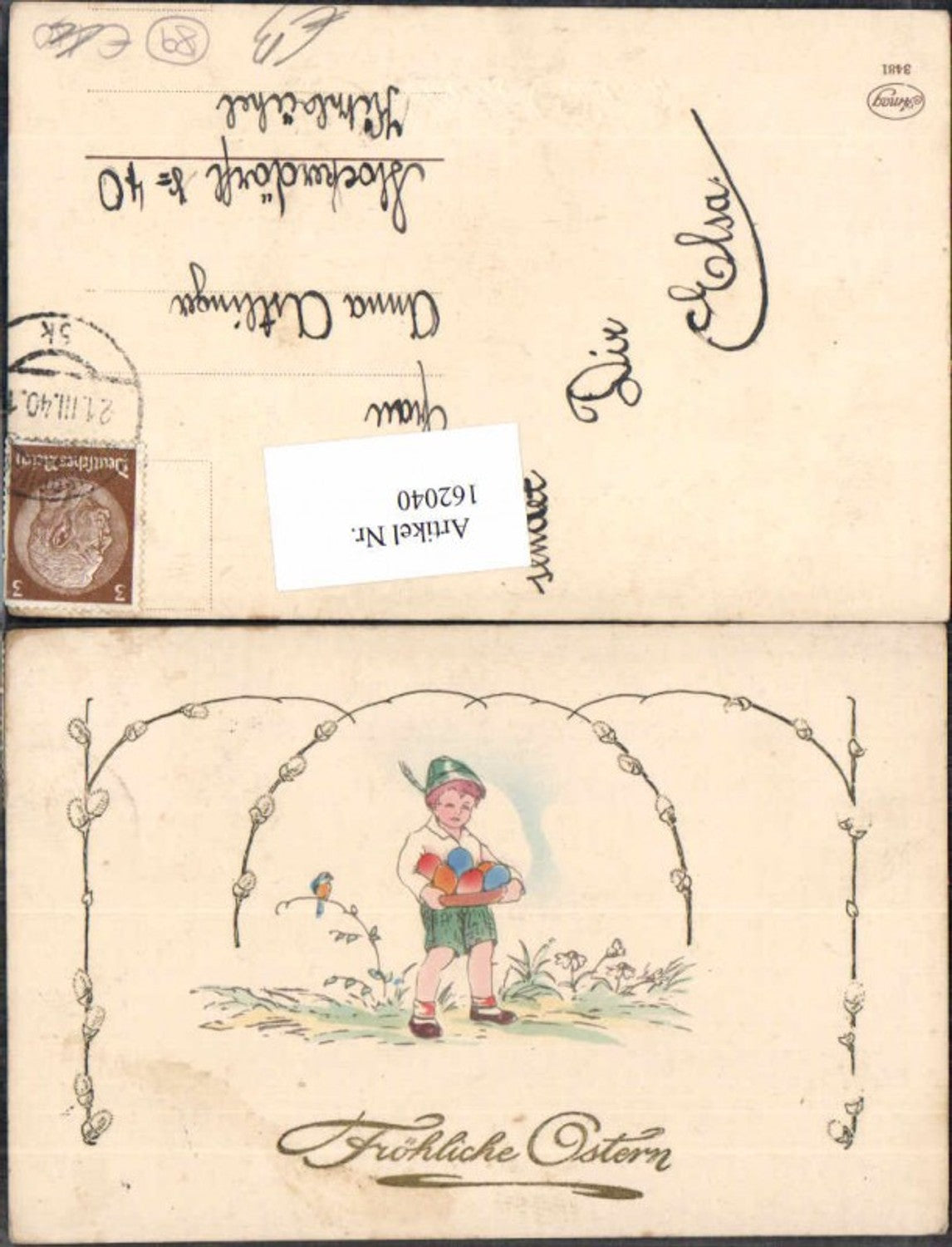 162040, Easter boy with Easter eggs, hand-colored