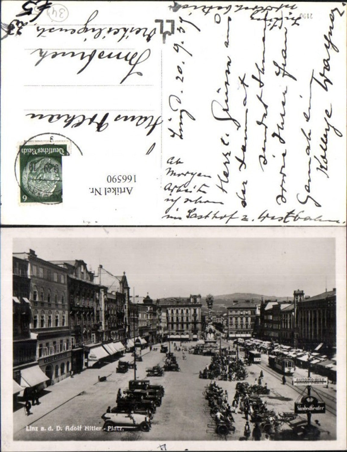 166590,Linz Hauptplatz Automobil Strassenbahn 1939