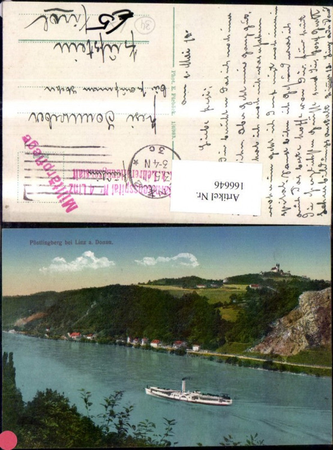 166646,Linz Ansicht Donau m. Pöstlingberg Schiff Dampfer