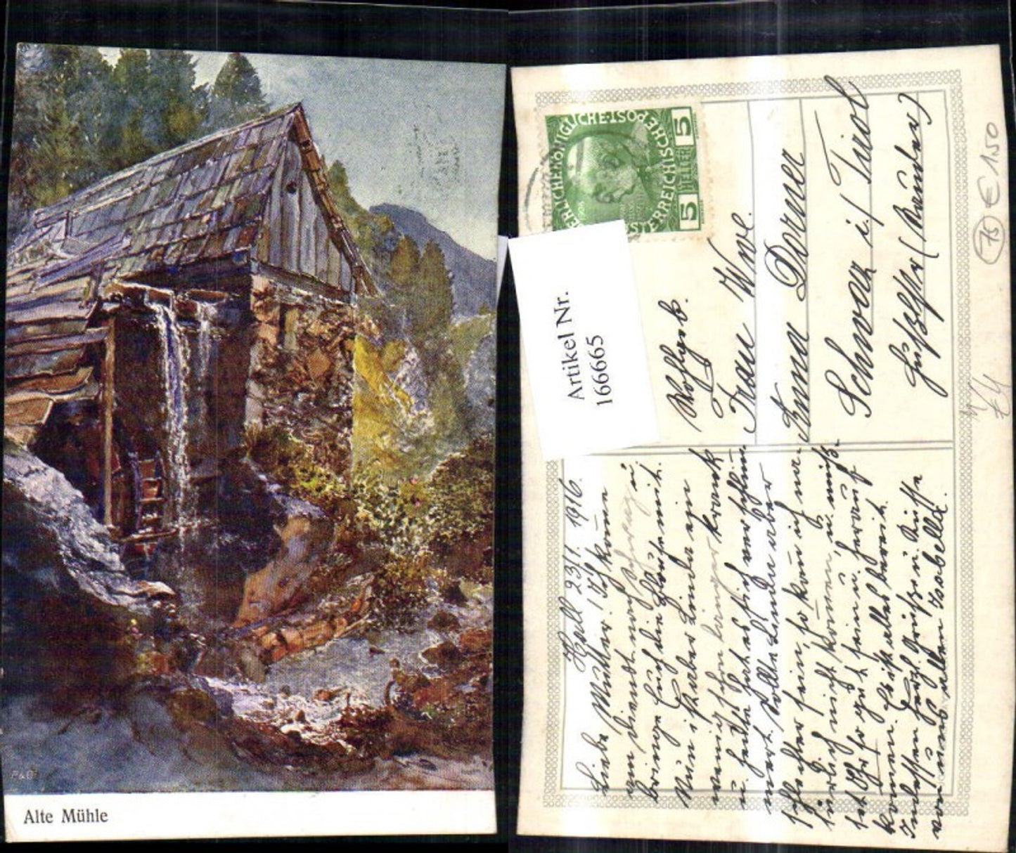 166665, Watermill, Old Mill, 1916, Artist: Ak pub Purger Co