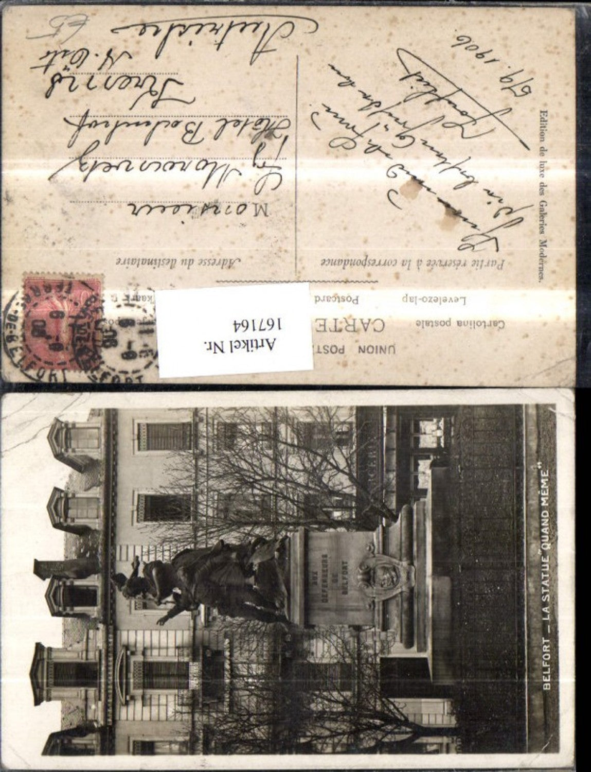 167164,Belfort La Statue Quand Meme Denkmal 1906