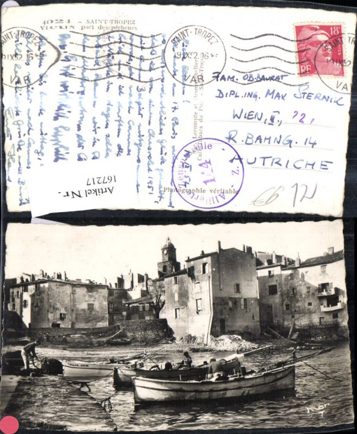 167217,Saint Tropez Vieux port des pecheurs 1952 Hafen Boote Personen