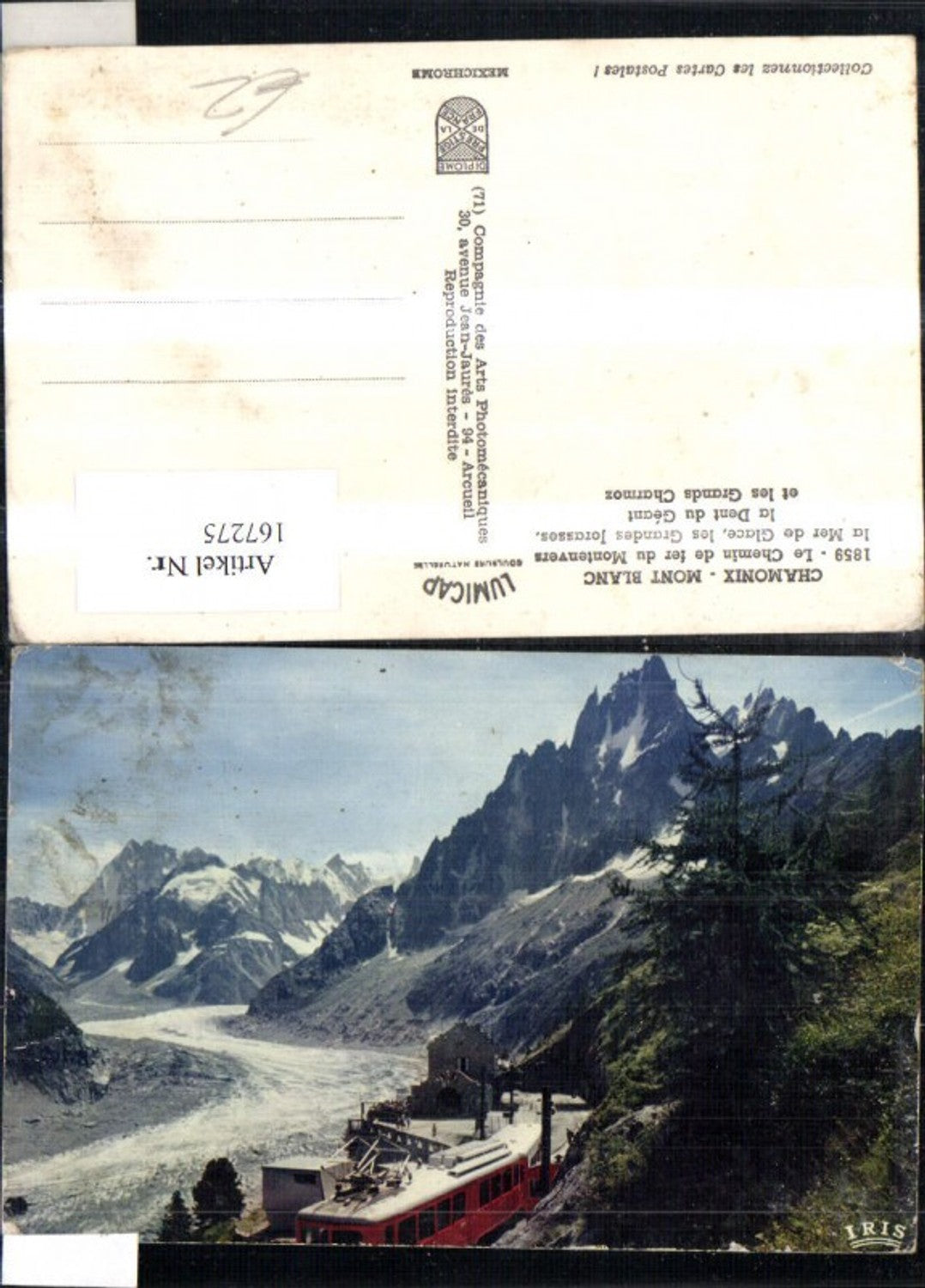 167275,Chamonix Mont Blanc Le Chemin de fer du Montenvers la Mer de Glace les Grandes Jorasses Bergbahn Gletscher Eisenb