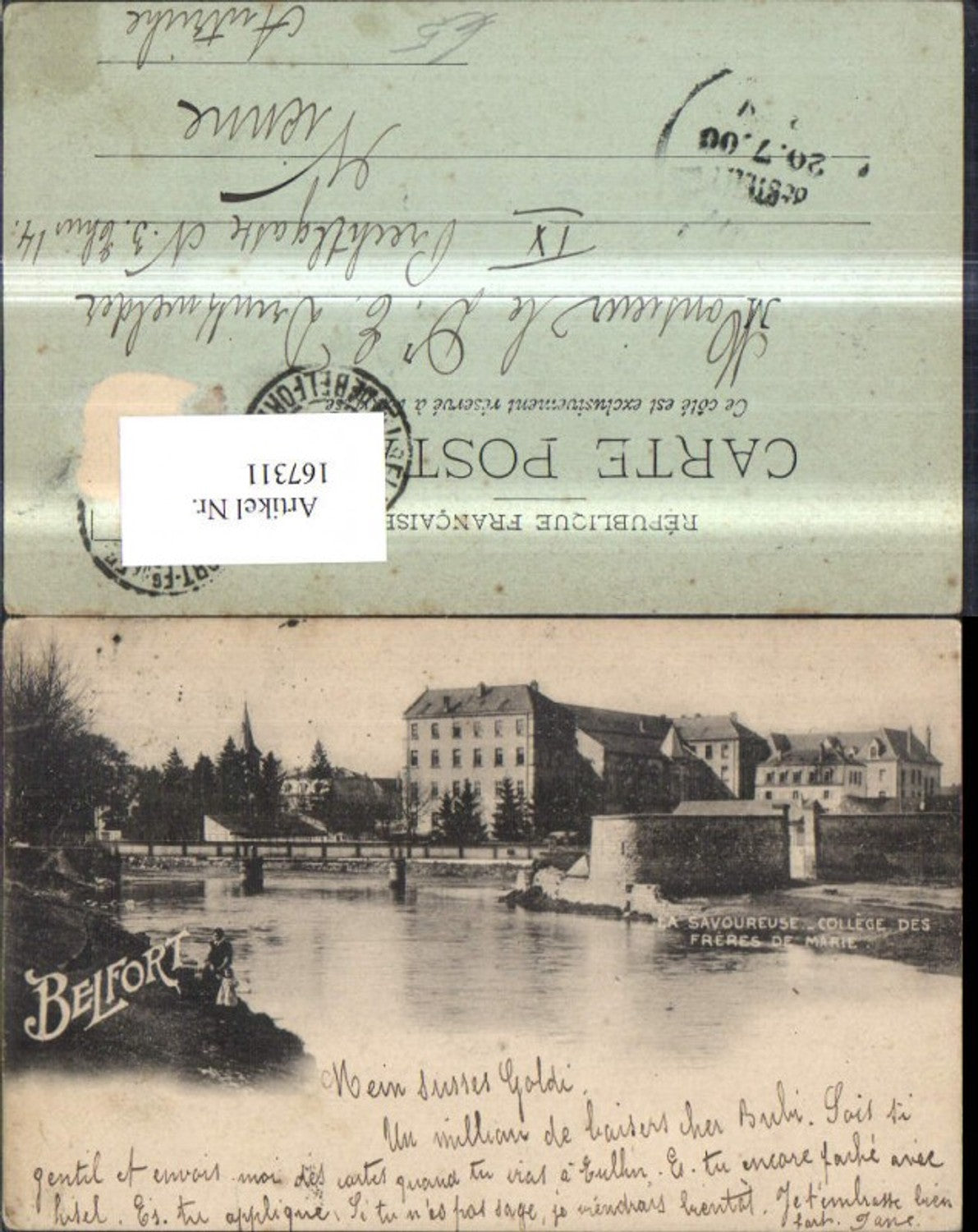 167311,Belfort La Savoureuse College des Freres de Marie Brücke Ufer Personen 1900