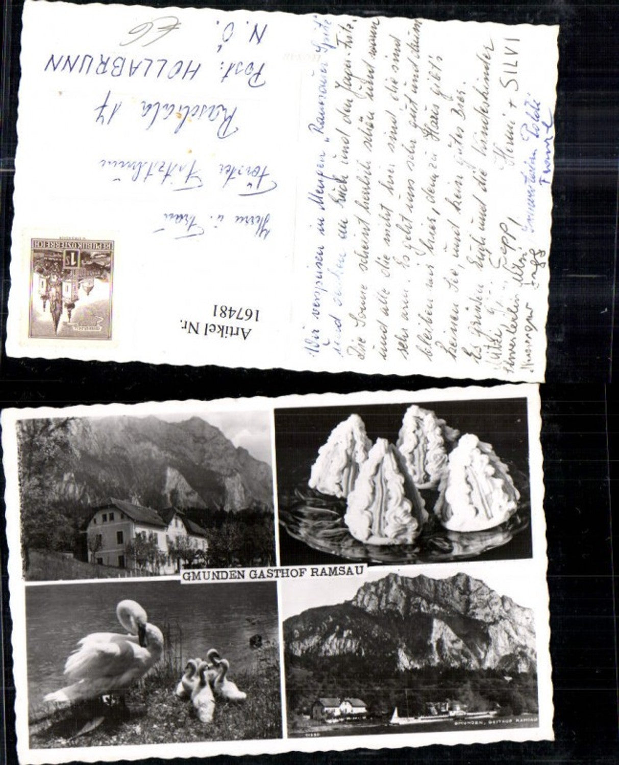 167481,Gmunden Gasthof Ramsau Schwäne Mehrbildkarte