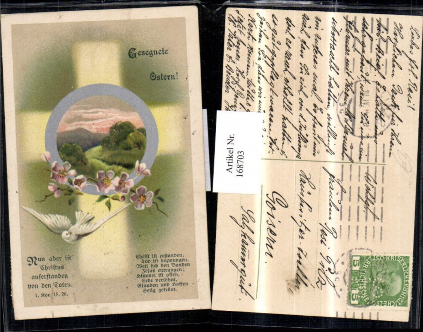 168703, Easter landscape meadow mountain trees flower decoration dove