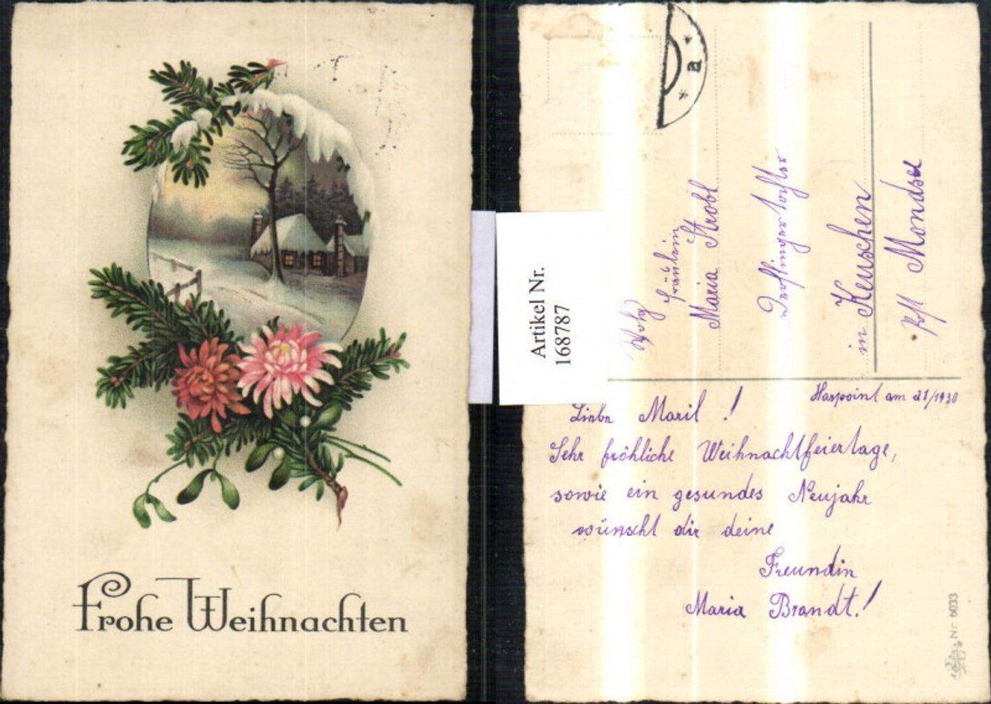 168787, Christmas snowscape house tree fir branch flowers pub heather 6033