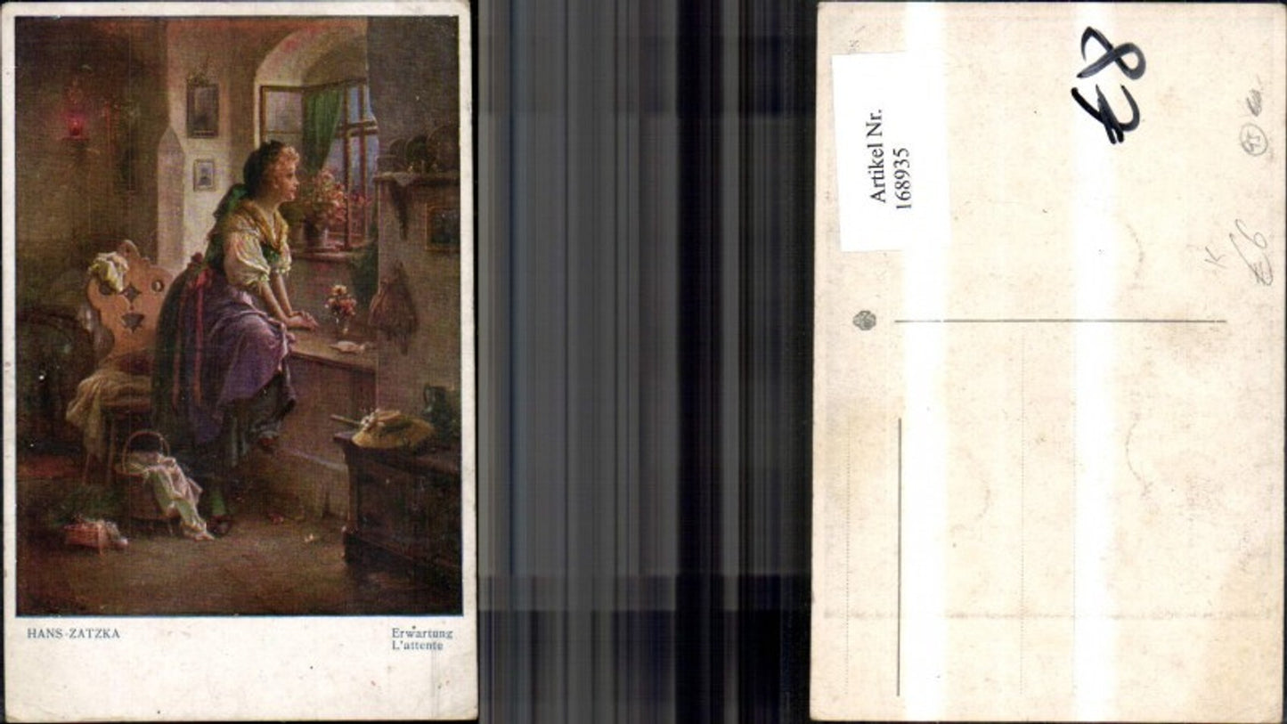 168935,Hans Zatzka Erwartung Frau a. Fenster Stube