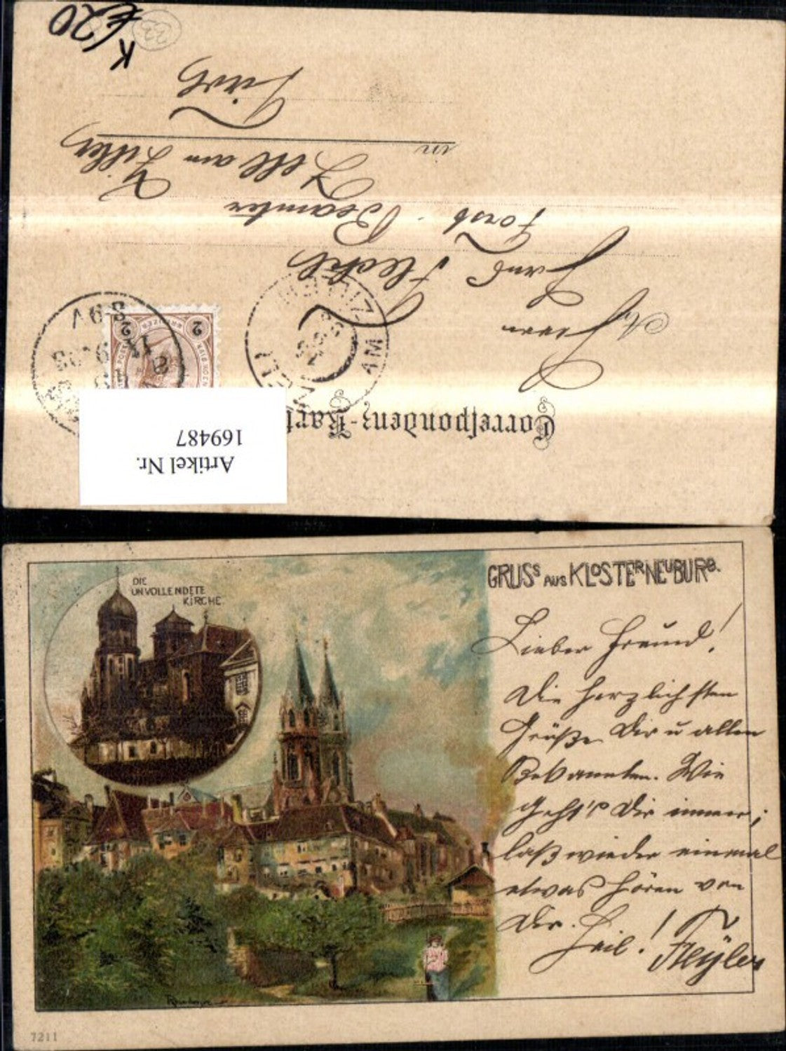 169487,Gruss a. Klosterneuburg Litho sign Rosenberger