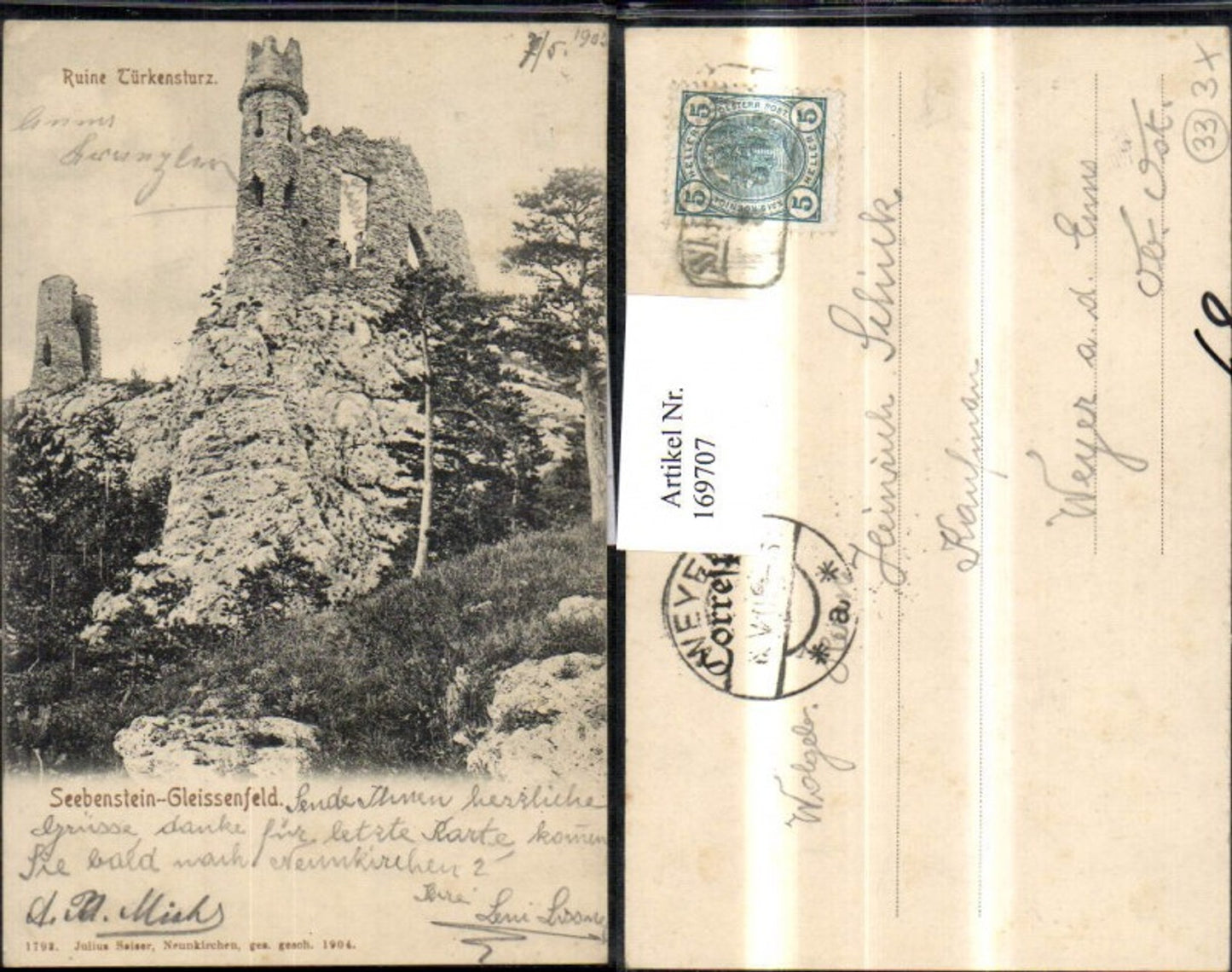 169707,Neunkirchen Seebenstein Gleissenfeld Ruine Türkensturz