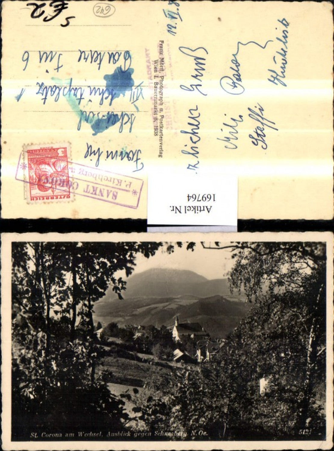 169764,St. Corona am Wechsel Ausblick gegen Schneeberg Sankt Corona Kirchberg Stempel