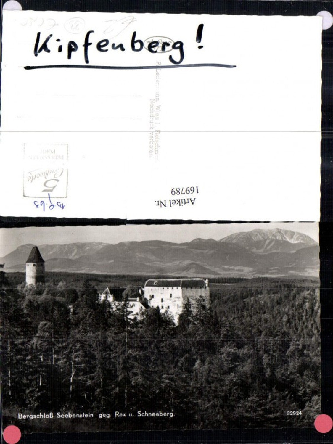 169789,Neunkirchen Bergschloss Sebenstein geg. Rax u. Schneeberg