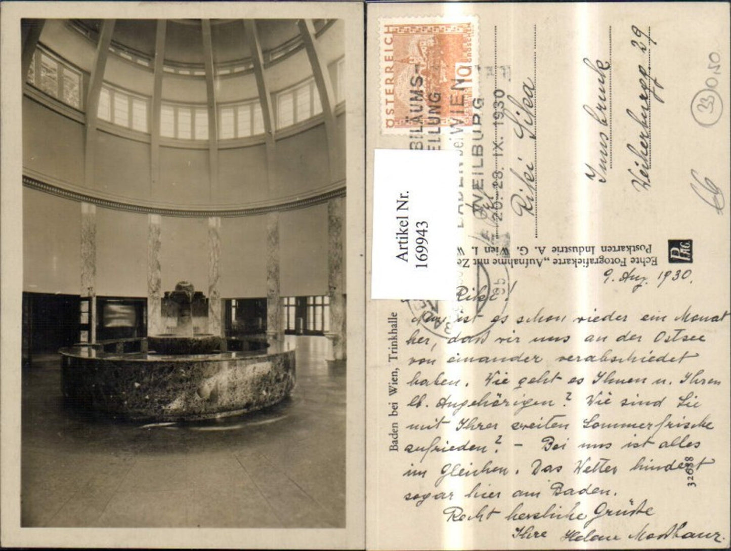 169943,Baden b. Wien Trinkhalle Innenansicht 1930