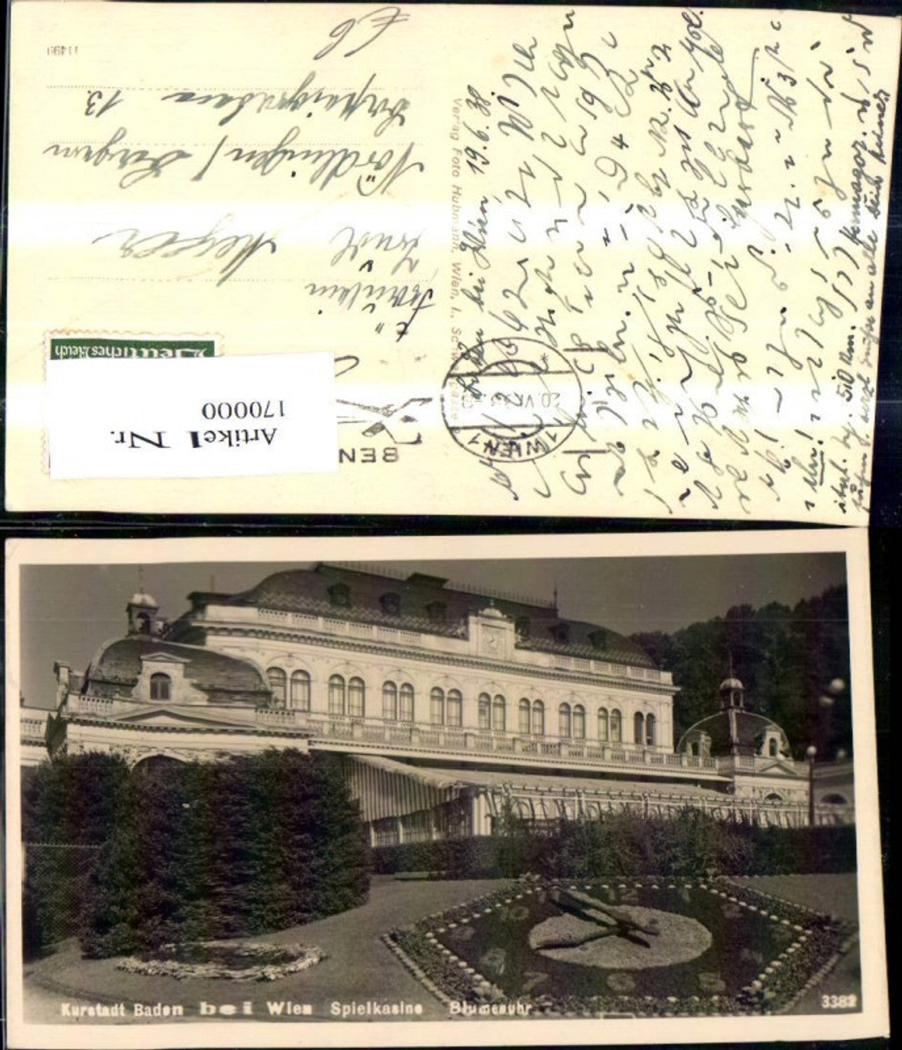 170000,Baden b. Wien Kurstadt Spielkasino Kasino Blumenuhr 1938