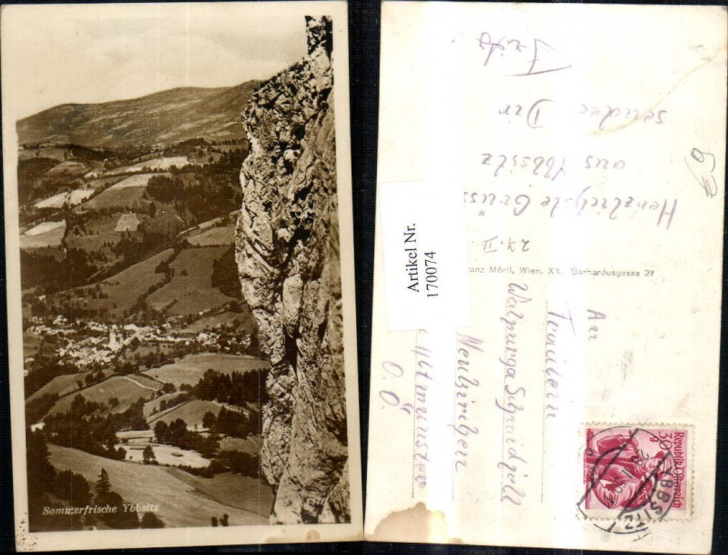 170074,Ybbsitz Ansicht Felsen i. Vordergrund 1950