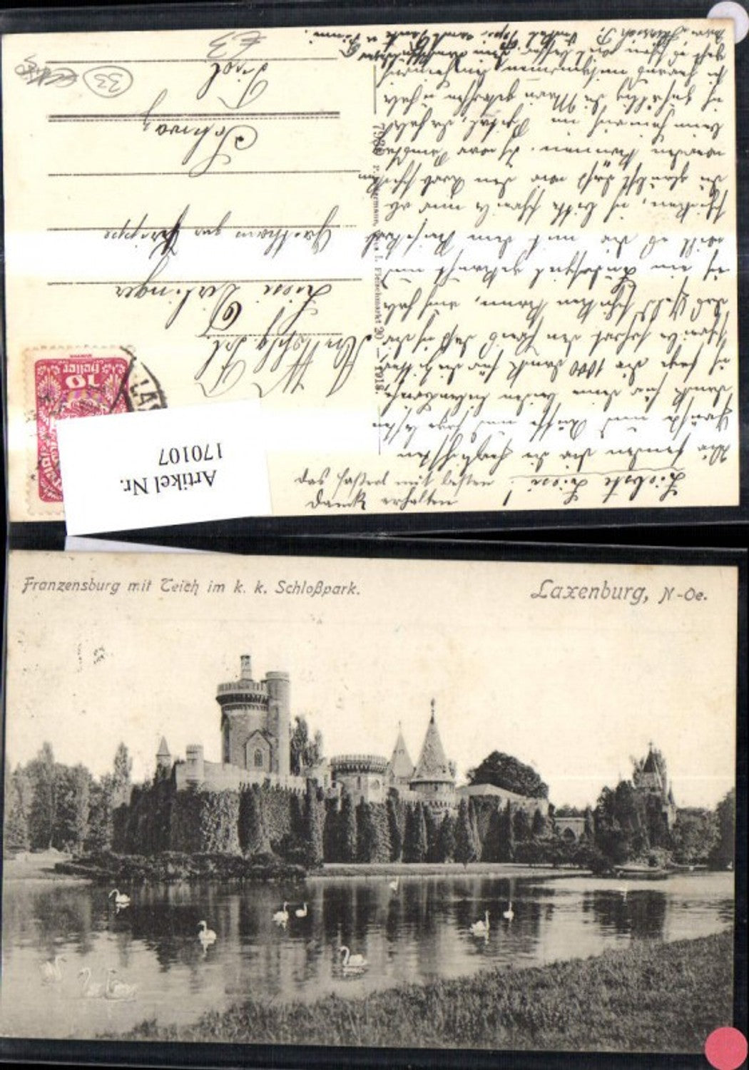 170107,Laxenburg Franzensburg m. Teich i. K k Schloßpark Schwäne