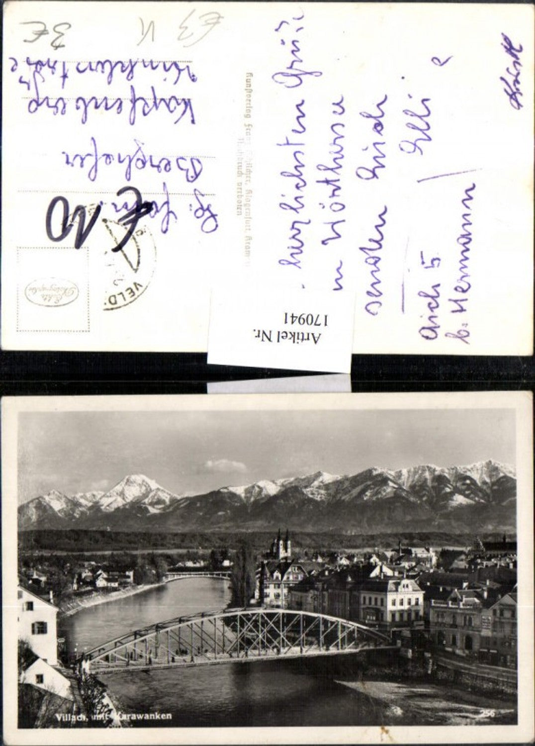 170941,Villach m. Karawanken Ortsansicht Brücke pub Schilcher