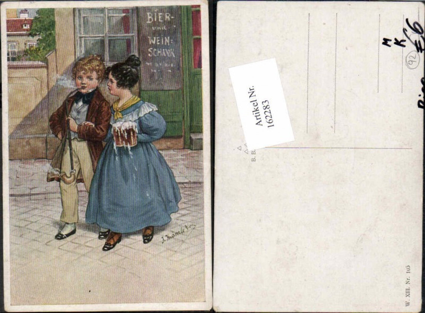162283, Children Josef Kränzle girl boy beer pipe