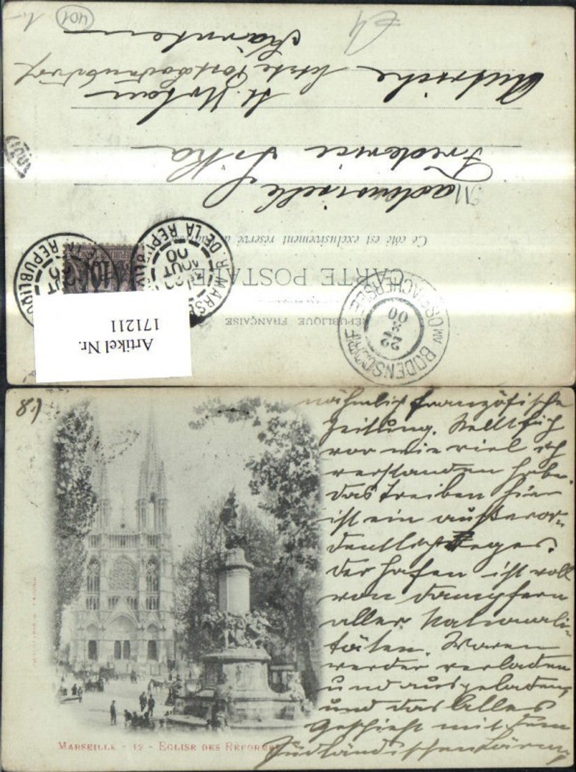 171211,Marseille Eglise des Reformes Kirche Brunnen Denkmal 1900