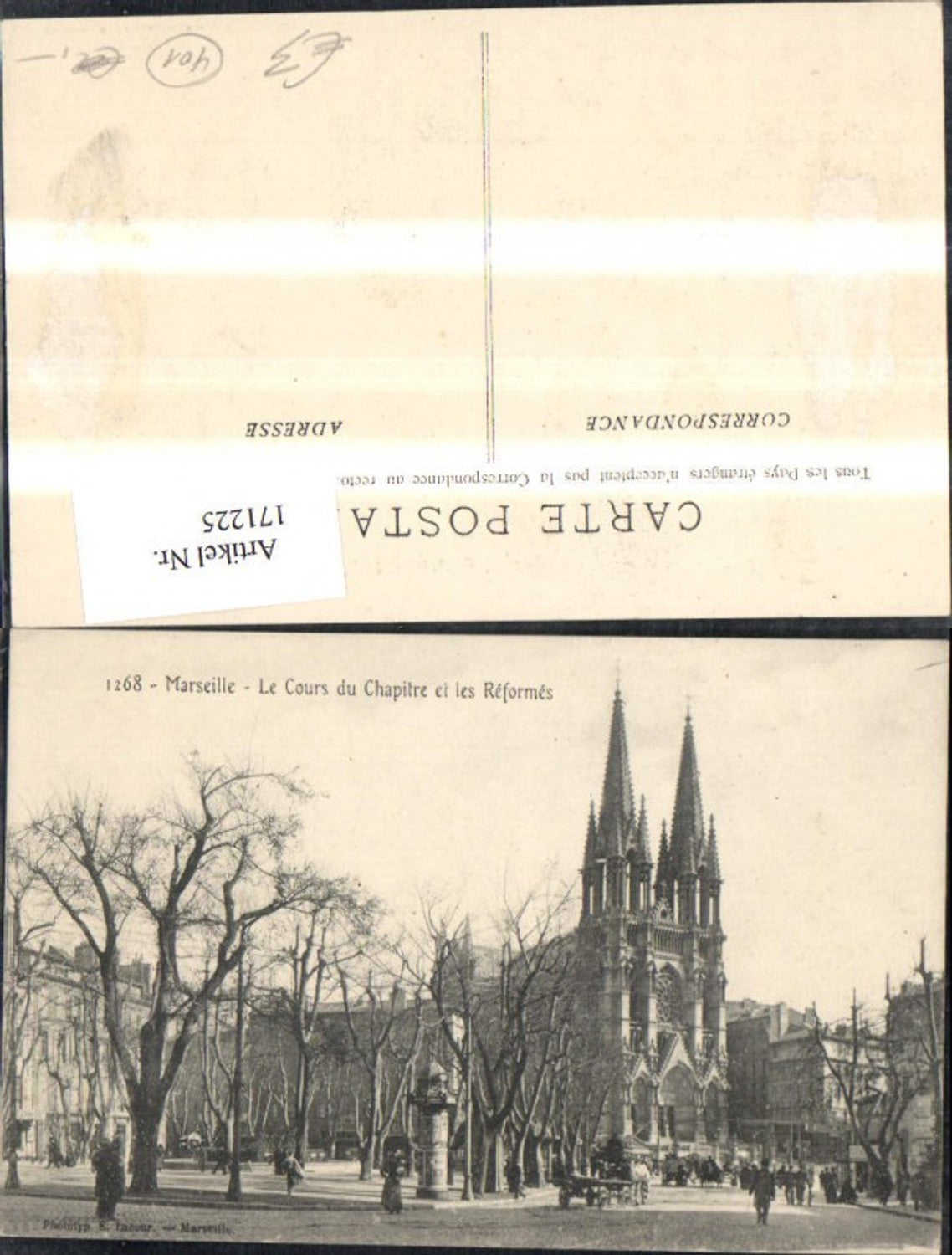 171225,Marseille Le Cours du Chapitre et les Reformes Kirche Strasse m. Kutsche u. Personen