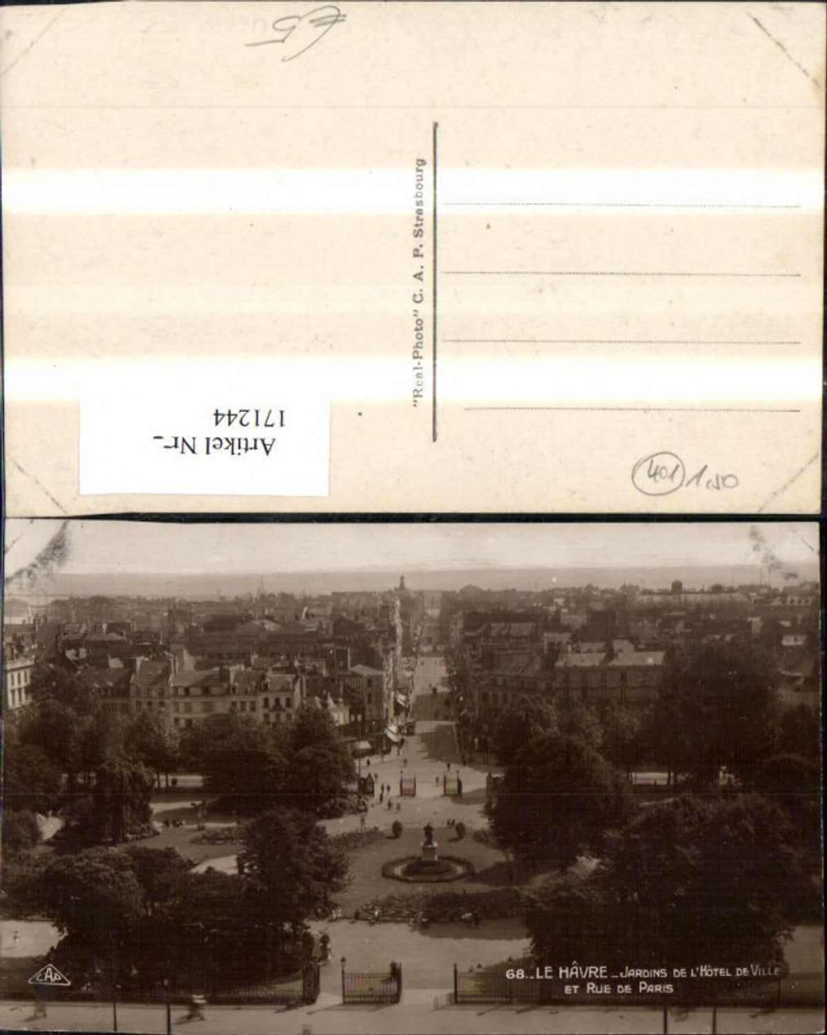 171244,Le Havre Jardins de l Hotel de Ville et Rue de Paris Platzansicht v. Oben
