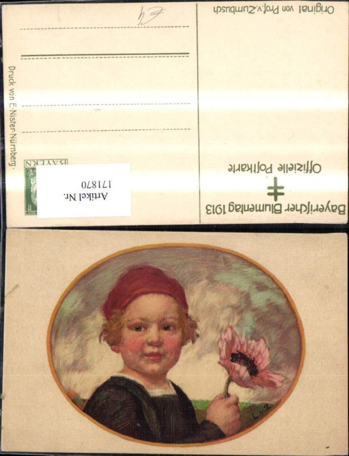 171870,Künstler Ak Bayerischer Blumentag 1913 Passepartout v. Prof. Zumbusch
