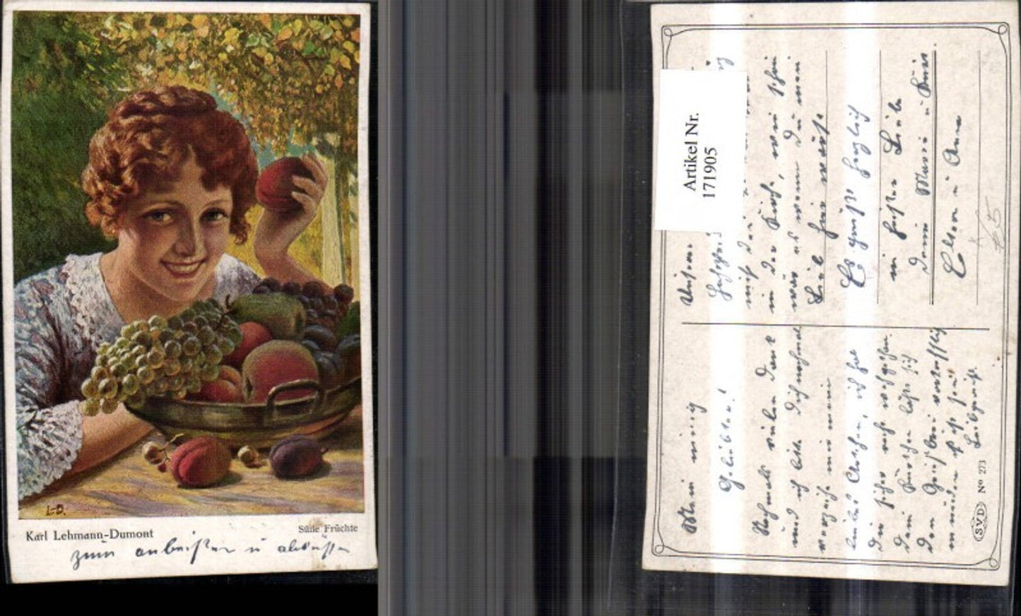 171905,Künstler Ak Süße Früchte Frau m. Obstschale sign Karl Lehmann Dumont