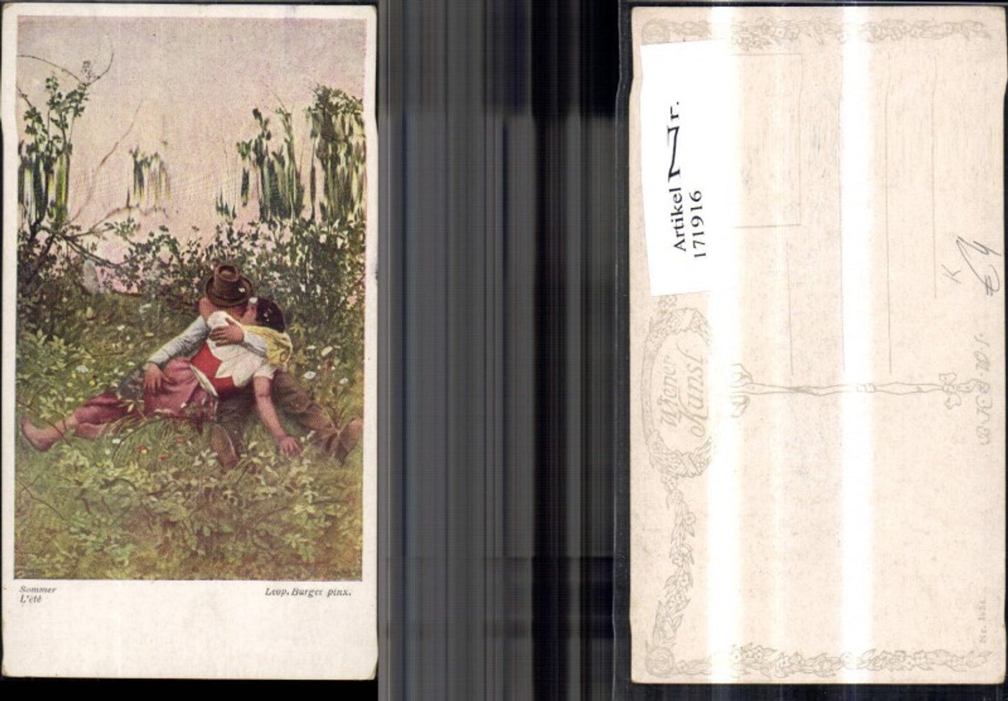 171916,Künstler Ak Sommer Küssendes Paar a. Wiese sign Leop. Burger