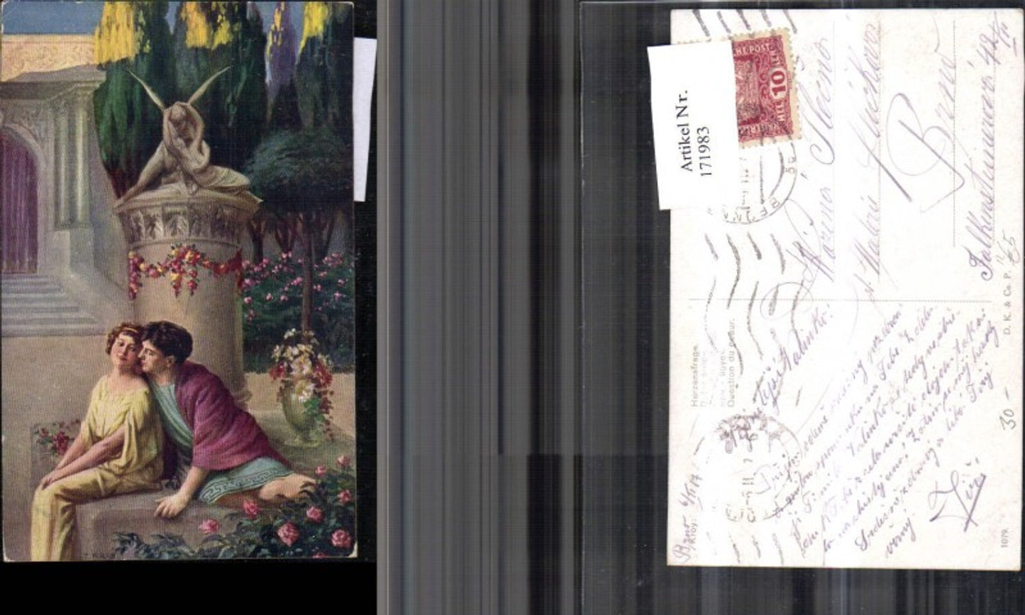 171983,Künstler Ak Kroy Liebespaar Rosen