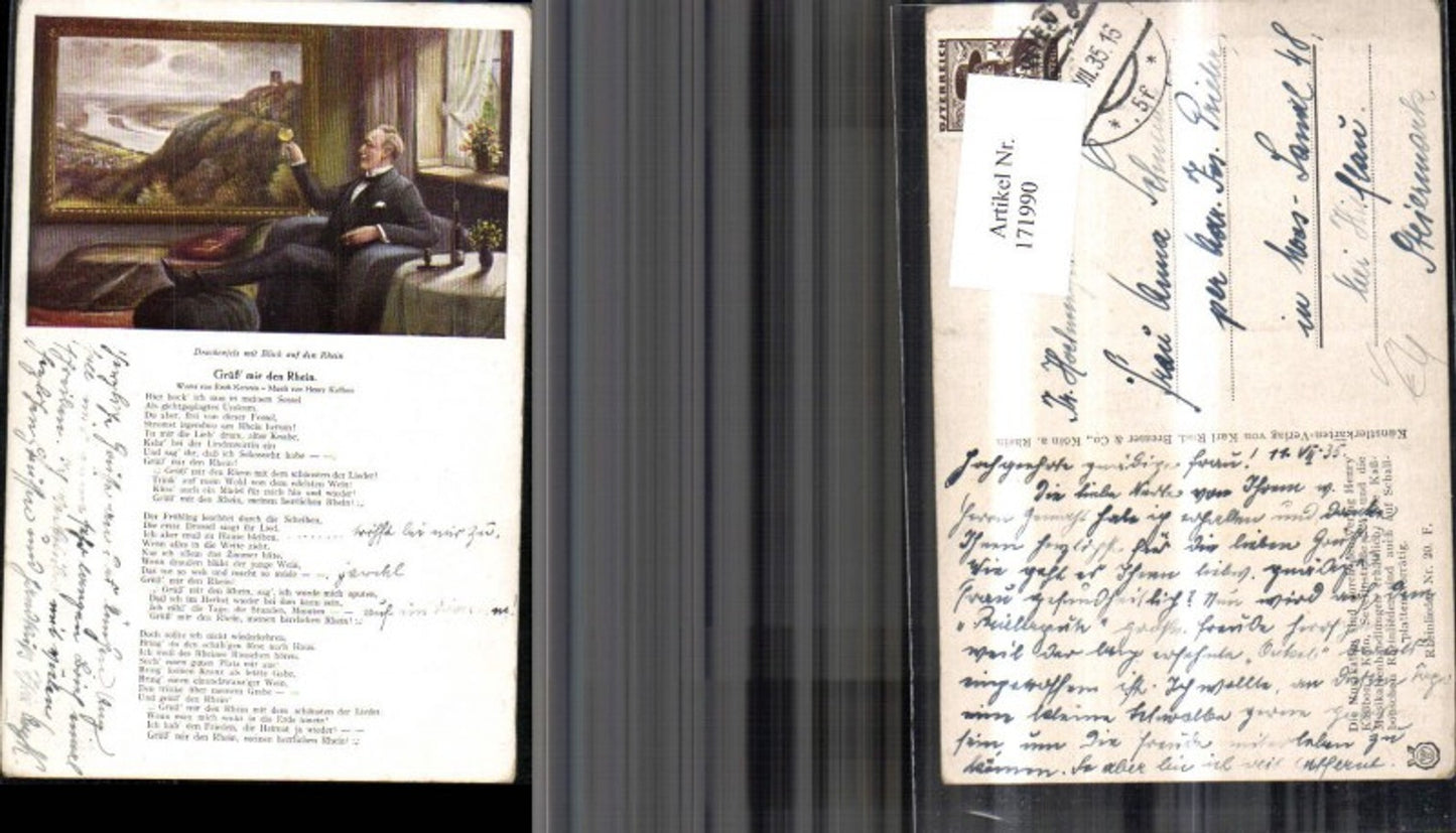 171990,Künstler Ak pub Karl Rud. Bremer & Co Mann Bild Drachenfels m. Blick auf den Rhein