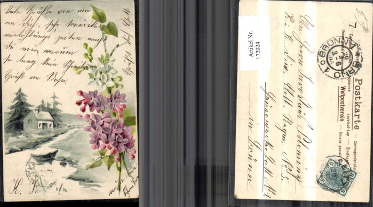 172024,Künstler Ak Litho Landschaft Blumen