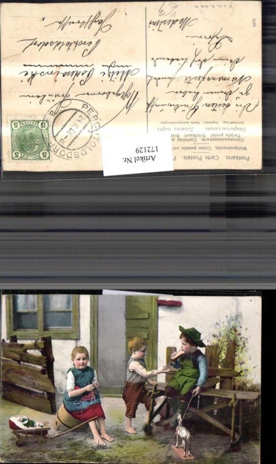 172129,Künstler Ak Kinder Sitzbank Tür Mädchen beim Stricken pub P. & Co