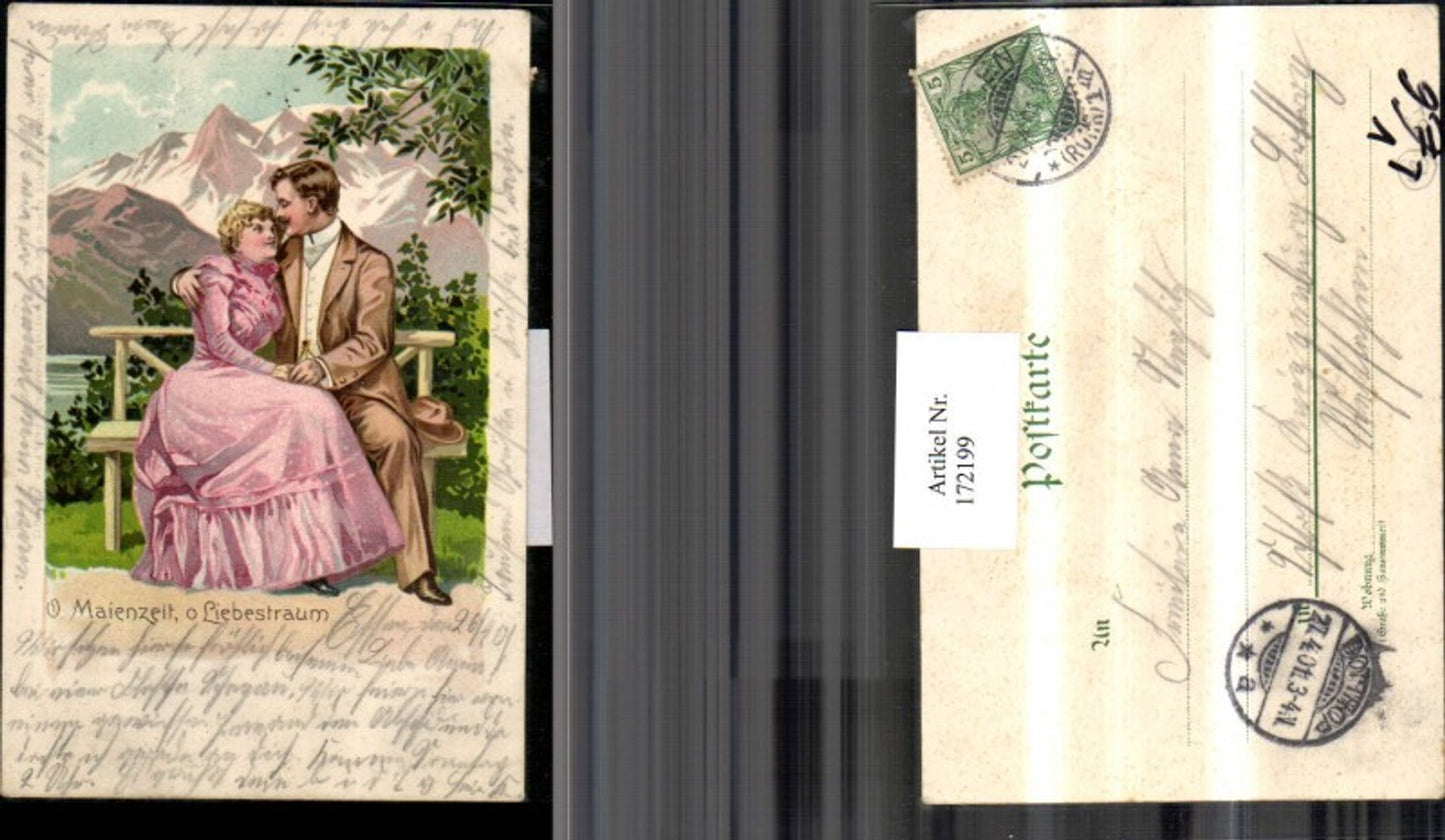 172199, Litho O Maytime o Love Dream Woman Man on a Bank Mountain Scenery pub Paul Fink