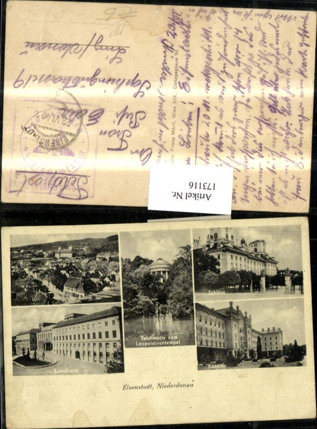 173116,Eisenstadt Schloss Kaserne Landhaus Teichmotiv Ortsansicht Mehrbildkarte Feldpost