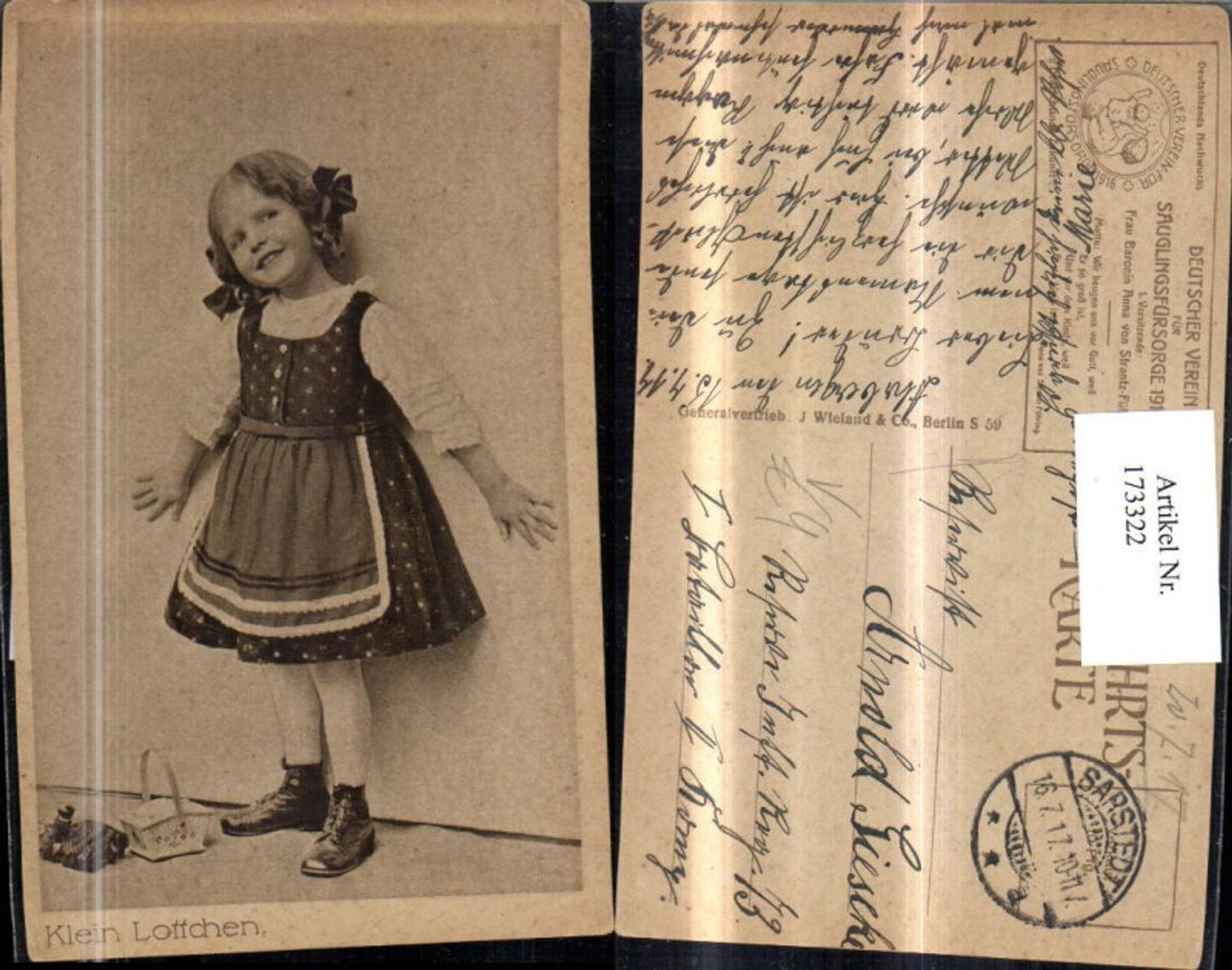 173322,Kinder Mädchen m. Korb u. Puppe Klein Lottchen pub Dt Verein f. Säuglingsfürsorge