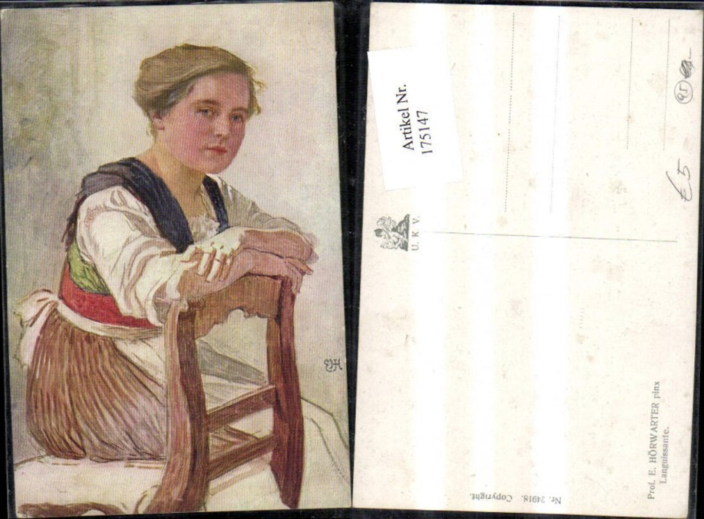 175147,Künstler Ak E. Hörwarter Languissante Frau a. Stuhl