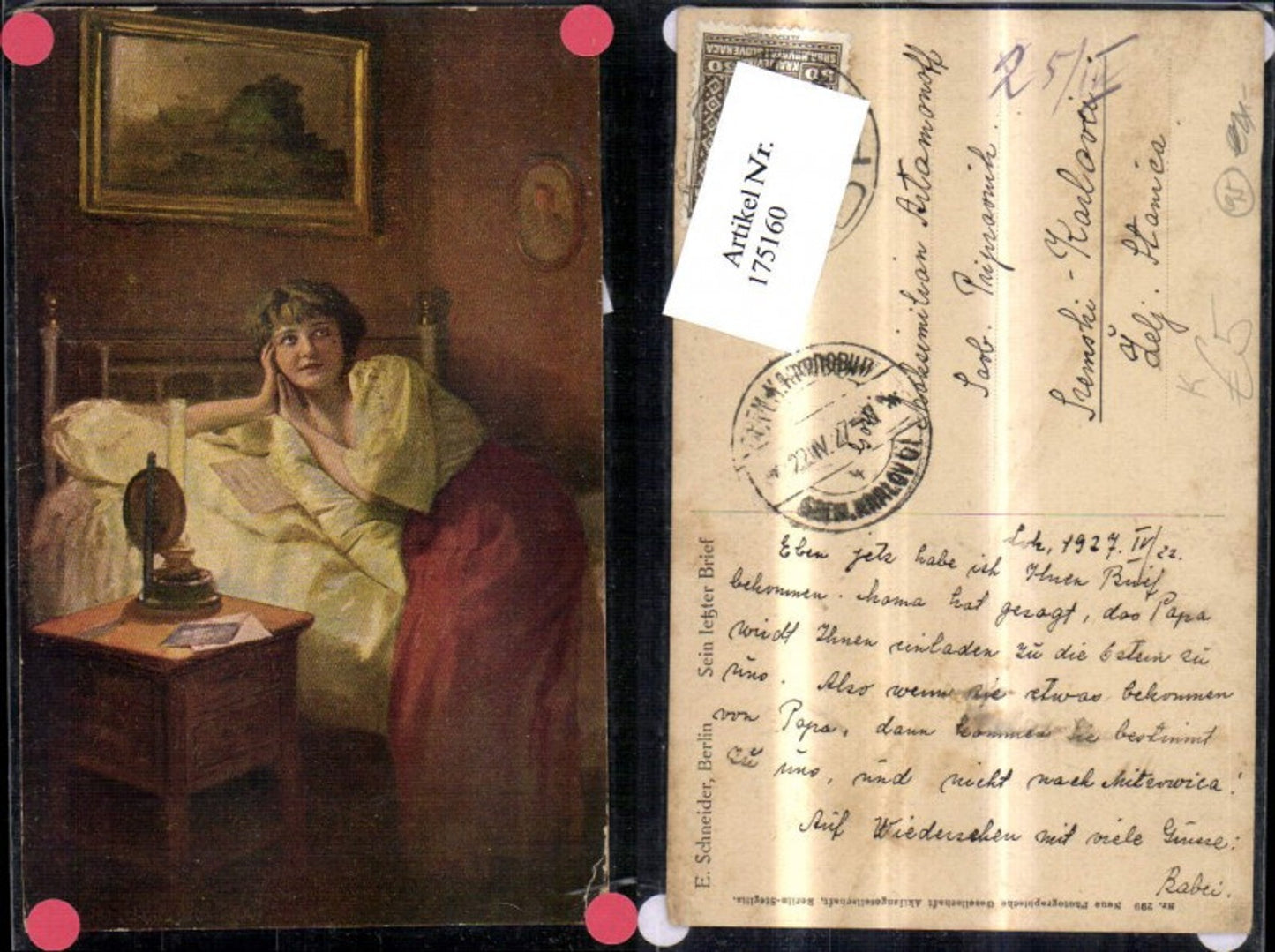 175160,Künstler Ak E. Schneider Sein letzter Brief Frau i. Bett Brief