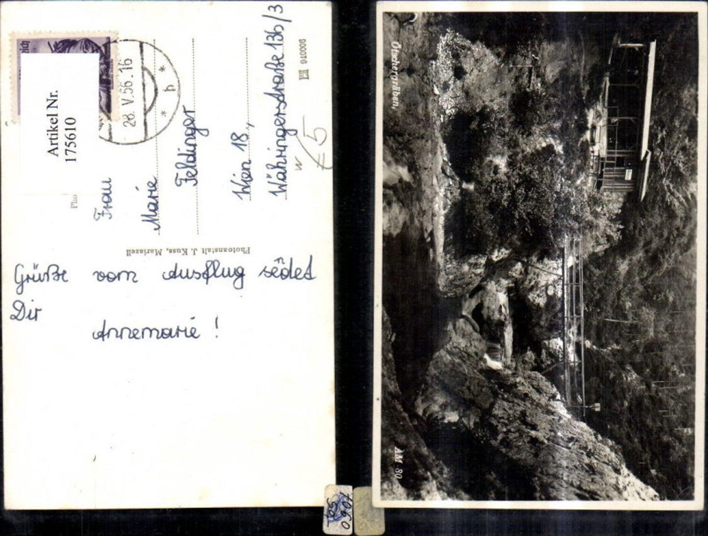 175610,Ötschergräben Ansicht m. Brücke Mitterbach am Erlaufsee 1956