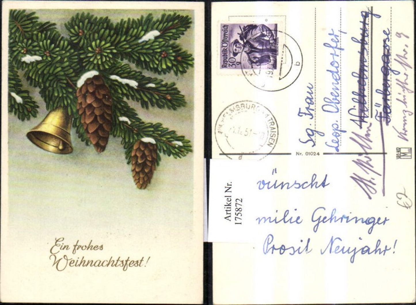 175872, Christmas fir branches pine cones bell