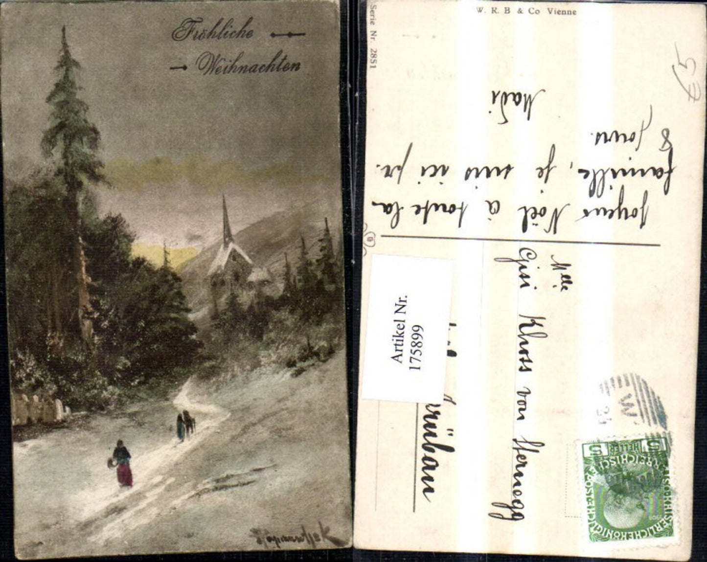 175899, Christmas Artist AK Winter Landscape Forest Church People