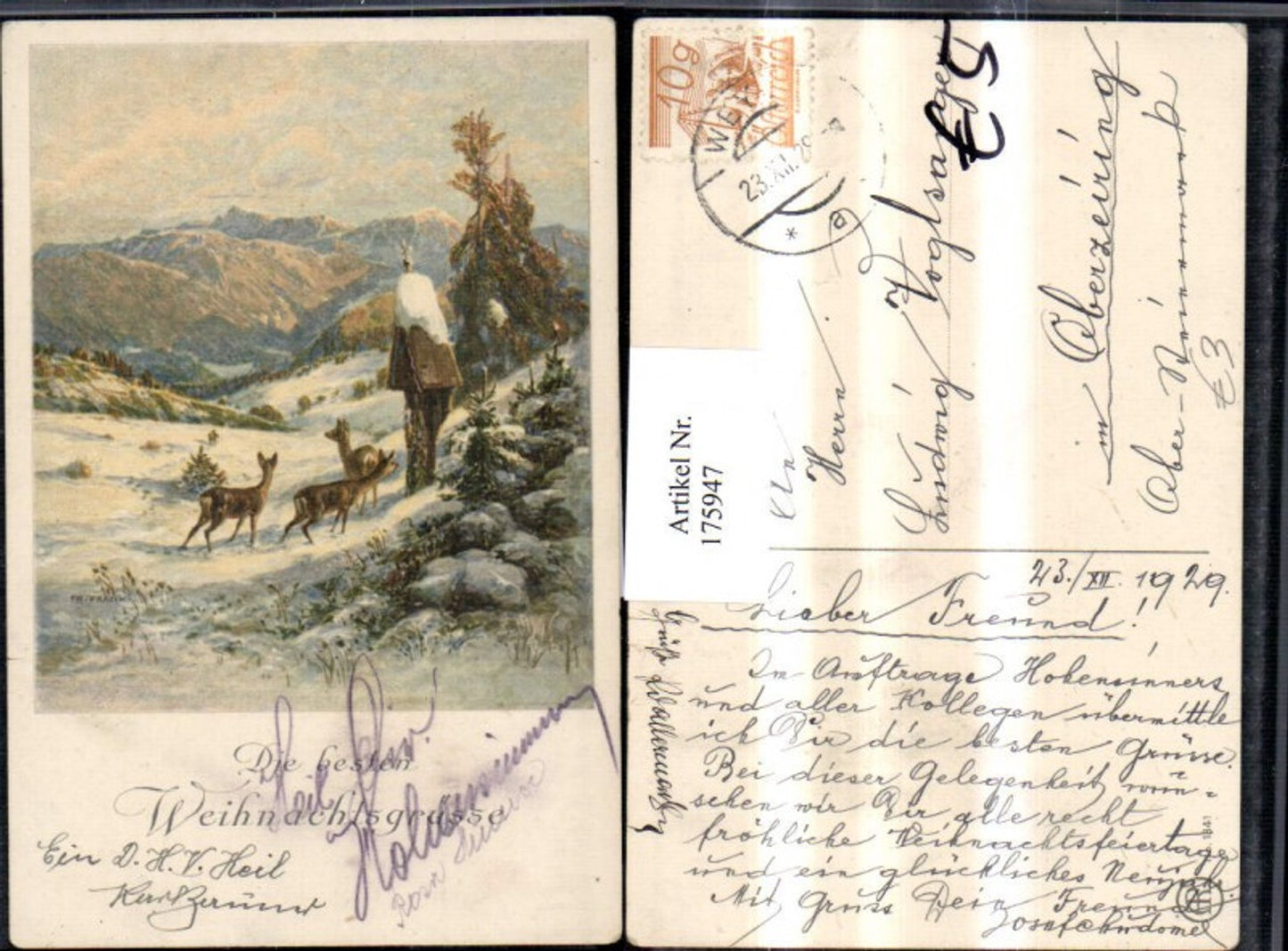 175947, Christmas Winter landscape Deer Deer Mountains Wayside cross Cross