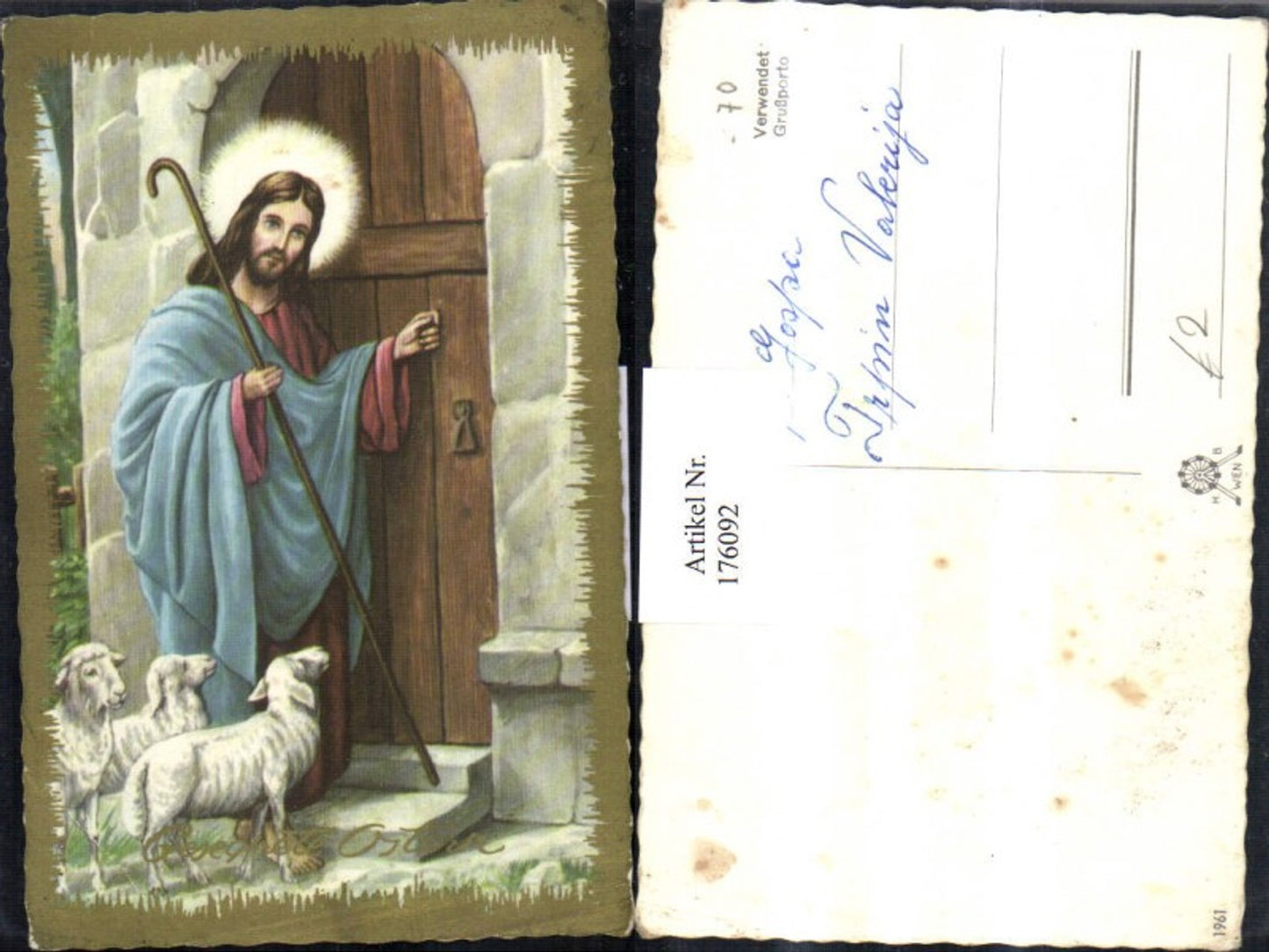 176092,Ostern Jesus m. Stock u. Schafen Tür