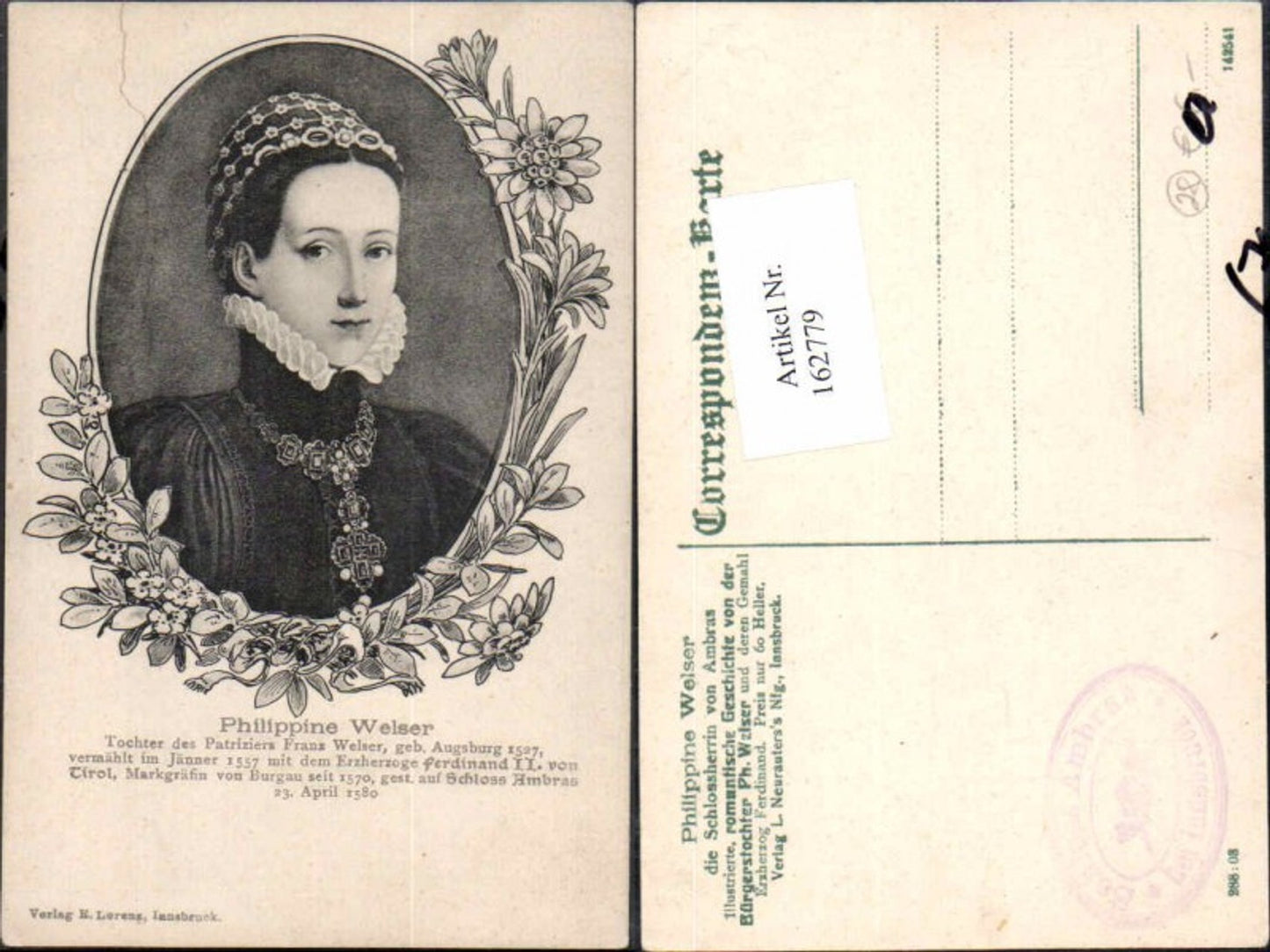 162779,Künstler AK Philippine Welser Frau Erzherzog Ferdinand 2. Habsburg