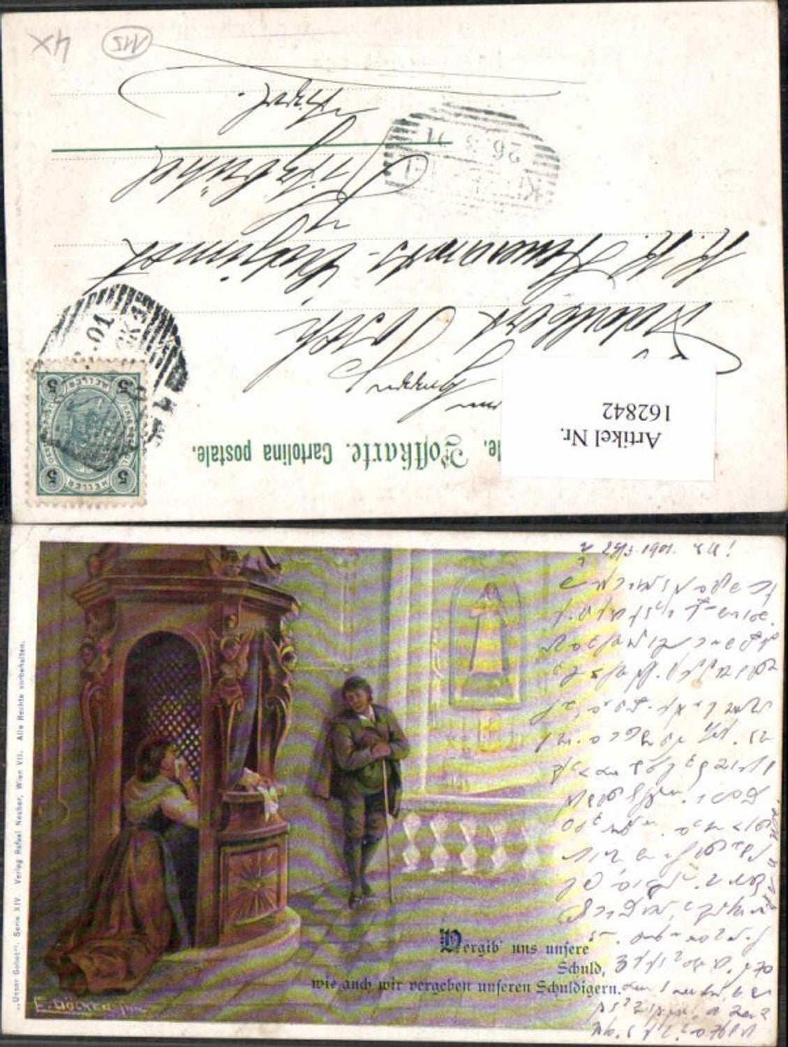 162842,Künstler AK E. Döcker jun. Beichte Beichtstuhl Unser gebet ser 14