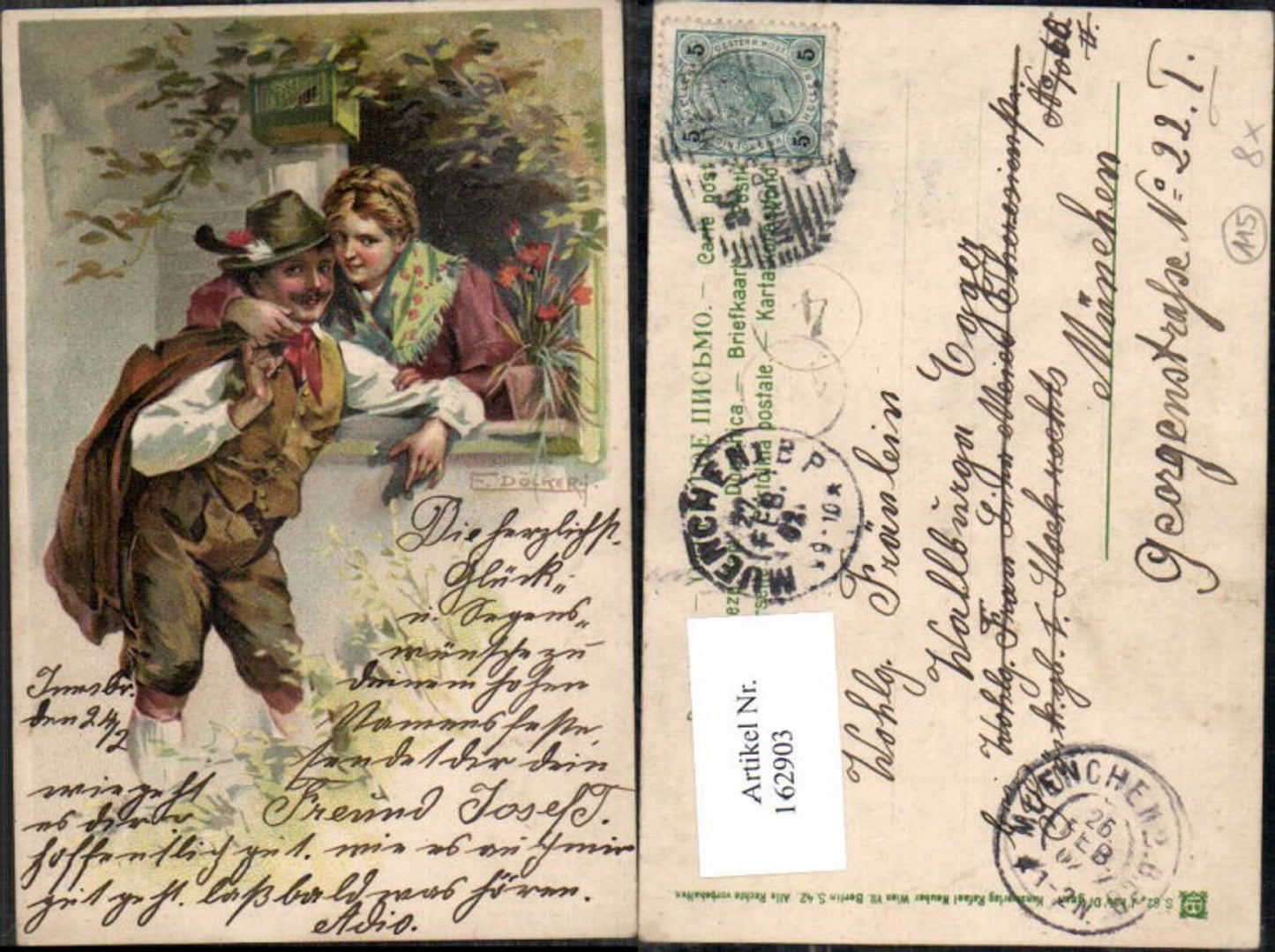 162903, Artist AK E. Döcker jun. Ser 62 I I like you Lithograph