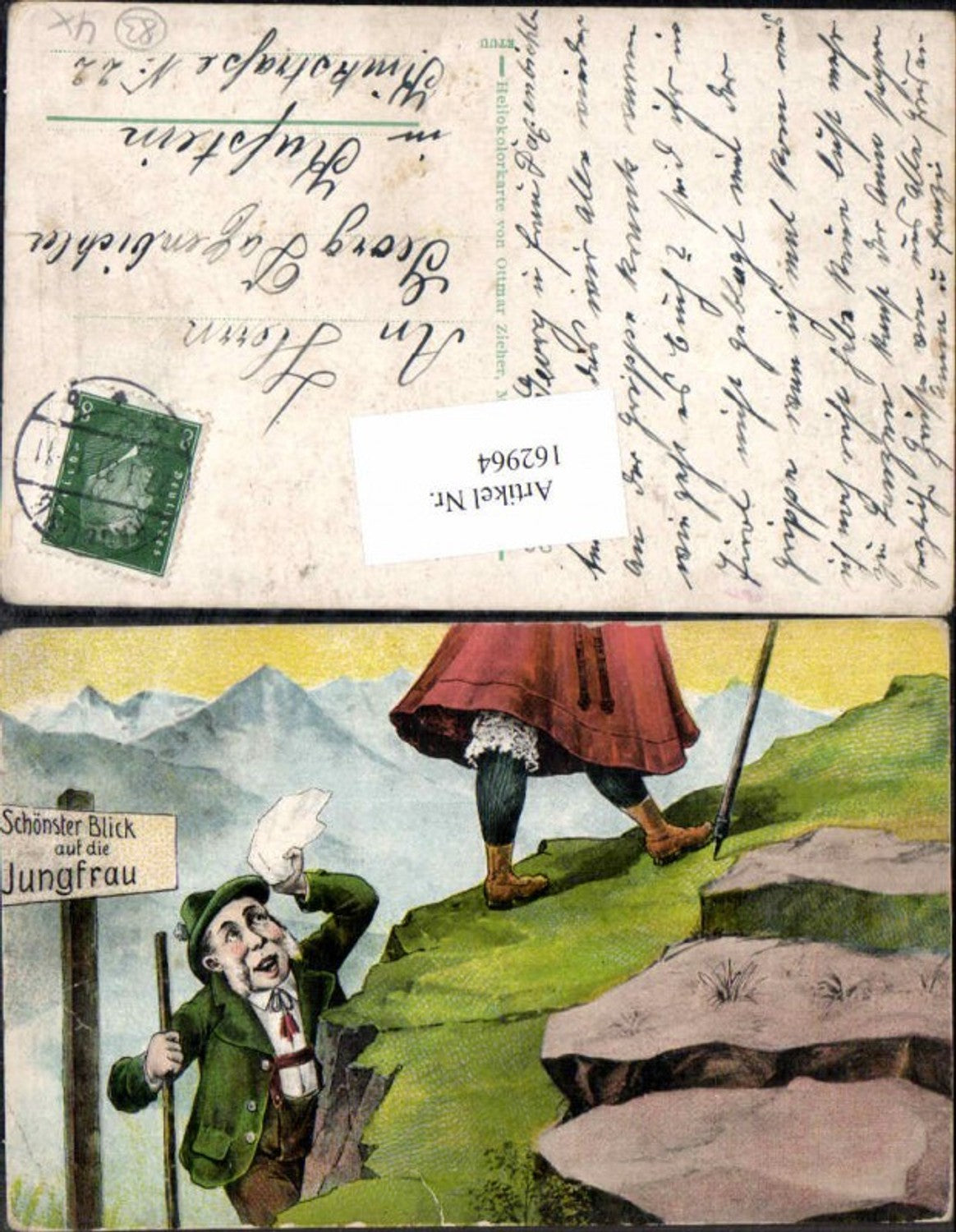 162964,Scherzkarte Scherz Humor Mann guckt Frau unter Rock Jungfrau